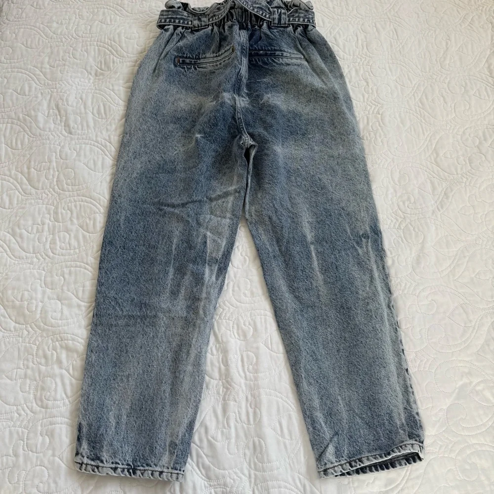 River Island High Rise Balloon Wide-leg Paper-bag Tie Belt Acid Wash WM’s 12 EUC